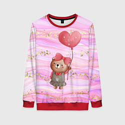 Свитшот женский Мишка с шариком Love, цвет: 3D-красный