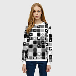 Свитшот женский Черно-белый узор мозаика, цвет: 3D-белый — фото 2