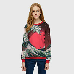 Свитшот женский Японская волна в красном цвете, цвет: 3D-красный — фото 2