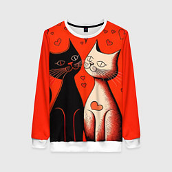 Женский свитшот Влюблённые кошки на красном фоне
