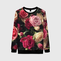 Свитшот женский Нежные кустовые розы, цвет: 3D-черный