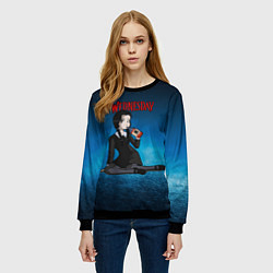 Свитшот женский Нарисованная Уэнсдэй пьет яд, цвет: 3D-черный — фото 2