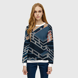 Свитшот женский Геометрическое здание из золотых и синих блоков, цвет: 3D-белый — фото 2