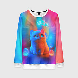 Свитшот женский Милый котенок - тай-дай, цвет: 3D-белый