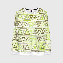 Свитшот женский Геометрический светло-зелёный паттерн из треугольн, цвет: 3D-белый
