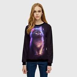 Свитшот женский Неоновый котик и луна, цвет: 3D-черный — фото 2