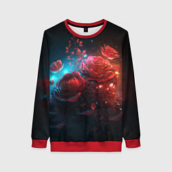 Свитшот женский Алые розы в ночном лесу, цвет: 3D-красный