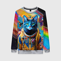 Свитшот женский Кот в космическом скафандре - нейросеть, цвет: 3D-меланж