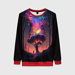 Свитшот женский Огненное дерево в звездном лесу, цвет: 3D-красный