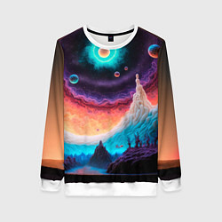 Свитшот женский Абстрактный кусок земли со снежным лесом и космосо, цвет: 3D-белый