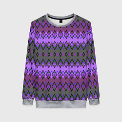 Свитшот женский Серо-фиолетовый этнический геометрический узор, цвет: 3D-меланж