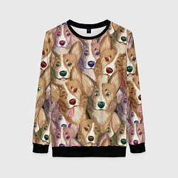 Свитшот женский Паттерн с корги, цвет: 3D-черный