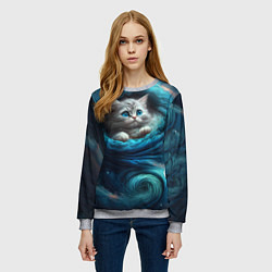 Свитшот женский Котик в звездных облаках, цвет: 3D-меланж — фото 2