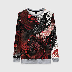 Свитшот женский Красный Irezumi узор, цвет: 3D-меланж