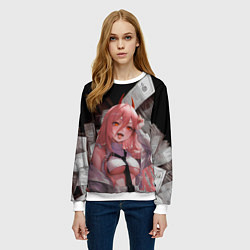 Свитшот женский Человек-Бензопила: Манящая Пауэр, цвет: 3D-белый — фото 2