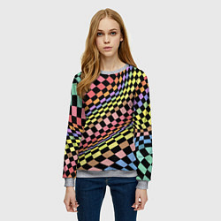 Свитшот женский Colorful avant-garde chess pattern - fashion, цвет: 3D-меланж — фото 2