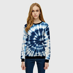 Свитшот женский Эффект тай дай - размытый синий узор, цвет: 3D-черный — фото 2