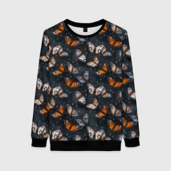 Свитшот женский Бабочки и капли - паттерн, цвет: 3D-черный