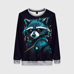Свитшот женский Енот - cyberpunk style, цвет: 3D-меланж