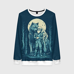 Свитшот женский Старик с волком, цвет: 3D-белый