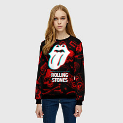 Свитшот женский Rolling Stones rock glitch, цвет: 3D-черный — фото 2