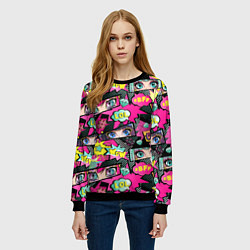 Свитшот женский Глаза аниме-девушки: cool pattern, цвет: 3D-черный — фото 2