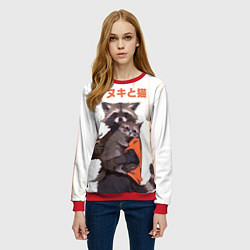 Свитшот женский Аниме Енот и Кот, цвет: 3D-красный — фото 2