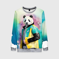 Свитшот женский Прикольный панда в модной куртке, цвет: 3D-меланж