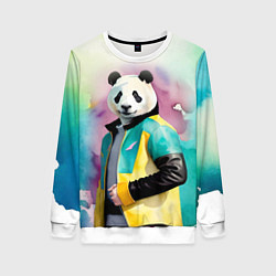 Свитшот женский Прикольный панда в модной куртке, цвет: 3D-белый