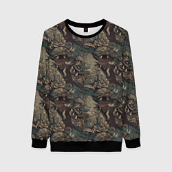 Свитшот женский Тёмный фон с элементами дракона, цвет: 3D-черный