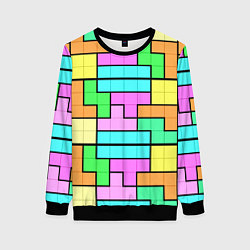 Свитшот женский Стена из блоков тетриса, цвет: 3D-черный