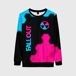 Свитшот женский Fallout - neon gradient: надпись, символ, цвет: 3D-черный