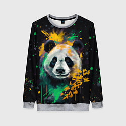 Свитшот женский Панда в желтом и зеленом - нейронная сеть, цвет: 3D-меланж