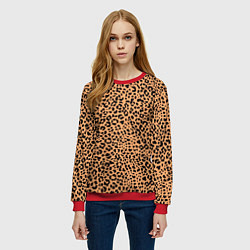 Свитшот женский Оранжевое леопардовое поле, цвет: 3D-красный — фото 2