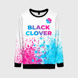 Свитшот женский Black Clover neon gradient style: символ сверху, цвет: 3D-черный
