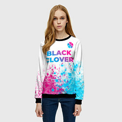Свитшот женский Black Clover neon gradient style: символ сверху, цвет: 3D-черный — фото 2