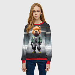 Свитшот женский Capy - cool dude - cyberpunk, цвет: 3D-красный — фото 2