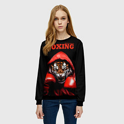 Свитшот женский Boxing tiger, цвет: 3D-черный — фото 2