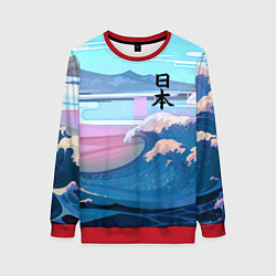 Свитшот женский Japan - landscape - waves, цвет: 3D-красный