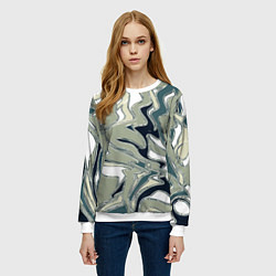 Свитшот женский Абстракция оливковый, цвет: 3D-белый — фото 2