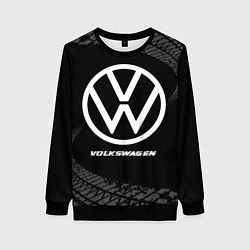 Свитшот женский Volkswagen speed на темном фоне со следами шин, цвет: 3D-черный