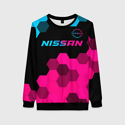 Свитшот женский Nissan - neon gradient: символ сверху, цвет: 3D-черный