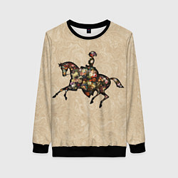 Свитшот женский Ретро девушка на лошади и винтажные цветы, цвет: 3D-черный