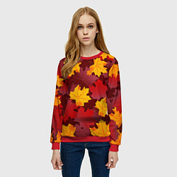 Свитшот женский Кленовые листья паттерном, цвет: 3D-красный — фото 2