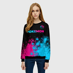 Свитшот женский Pokemon - neon gradient: символ сверху, цвет: 3D-черный — фото 2