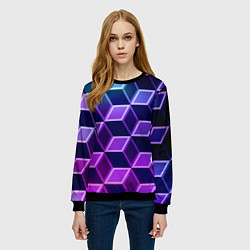 Свитшот женский Неоновые кубы иллюзия, цвет: 3D-черный — фото 2