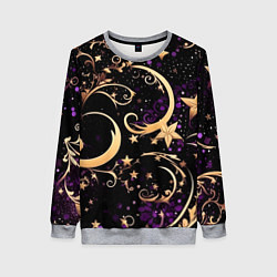 Свитшот женский Чёрный паттерн со звёздами и лунами, цвет: 3D-меланж