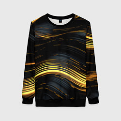 Свитшот женский Золотые волны на черном фоне, цвет: 3D-черный