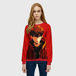 Свитшот женский Аниме парень на красном фоне, цвет: 3D-красный — фото 2