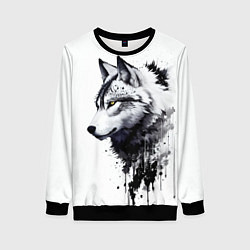 Свитшот женский Белый волк - краски, цвет: 3D-черный